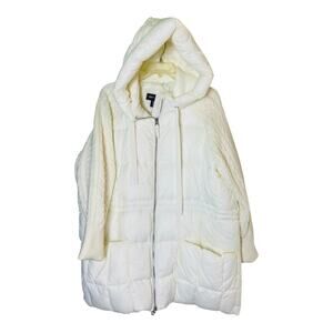 Jones New York Womens Hooded Puffer Quilted Jacket Full Zip White Winter 1X